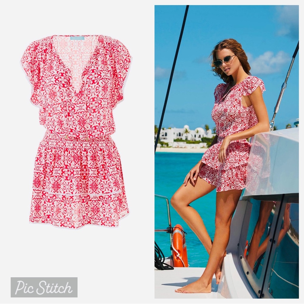 NWOT Melissa Odabash Keri Amalfi Red Floral Print Lace Mini Dress size S